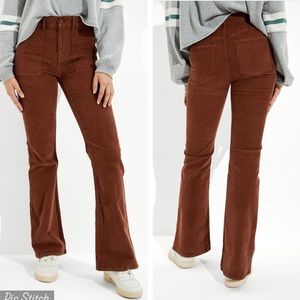 American Eagle Super High Rise Kick Flare Brown Corduroy Size 4 Short